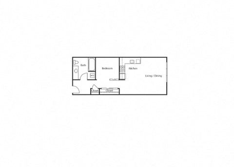 Floor plan for 1 bed, 1 bath, 526 sqft